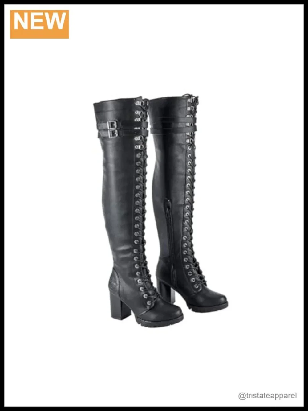 Faux Leather Over the Knee Thigh High Boots Chunky Heel Lace Up Biker